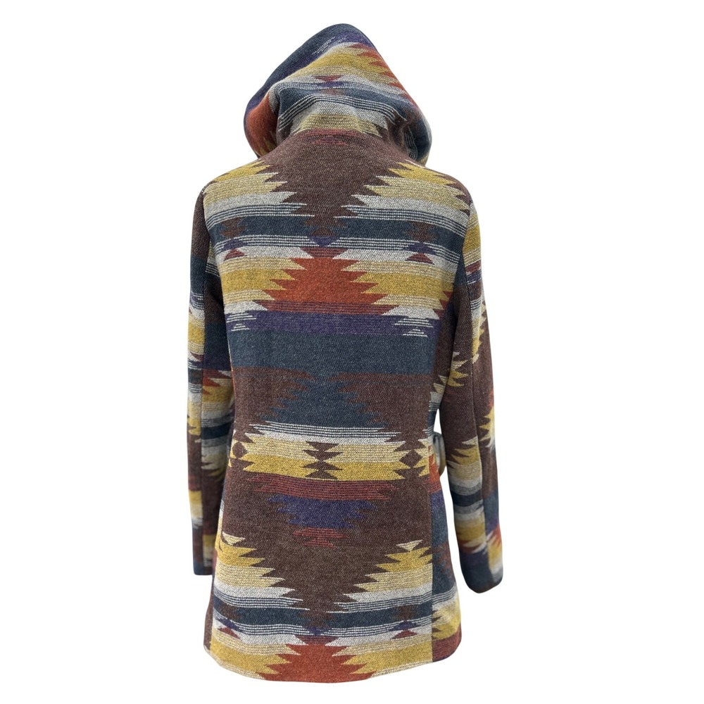 Mossimo Supply Co Southwestern Hooded Coat Brown Geometric Wool Blend Medium - Picture 3 of 13